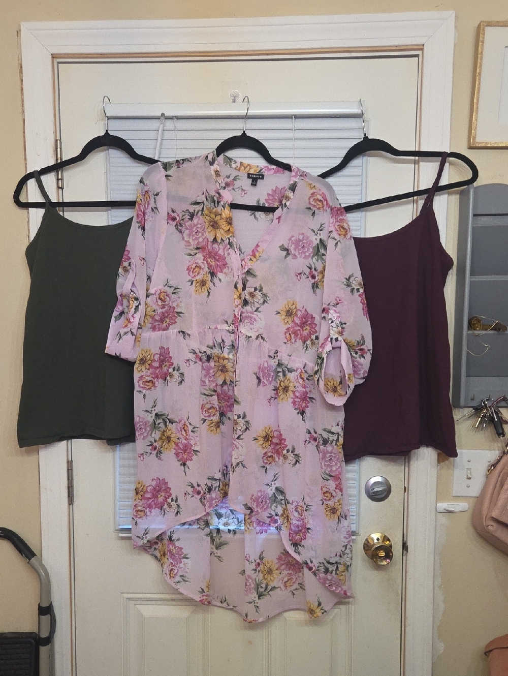 Torrid Light Pink Floral Hi-lo Tunic with Maroon And Green Tanks